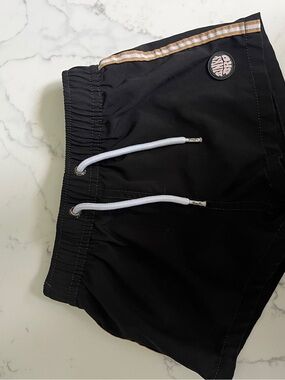 Kids Black Swim Trunks with Gold Stripe